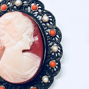 Vintage Beaded Cameo Brooch and Pendant
