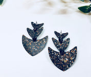 Vintage Earrings, Funky Earrings, Green, Black, Speckle, 80s Style Jewelry, Statement Jewelry, Costume Jewlery, Big Earrings, Pierced Ears