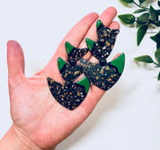 Vintage Earrings, Funky Earrings, Green, Black, Speckle, 80s Style Jewelry, Statement Jewelry, Costume Jewlery, Big Earrings, Pierced Ears