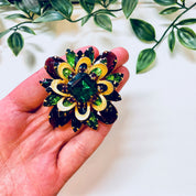 Vintage Brooch, Gold Toned Brooch, Costume Jewelry, Beaded Brooch, Rhinestone Jewelry, Purple, Light Green, Dark Green, Vintage Pin, Gold
