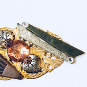 Vintage Brooch, Large Brooch, Vintage Jewelry, Gold Toned Jewelry, Unique Brooch, Vintage Pin, Costume Jewelry, Rhinestone, Peach, brown