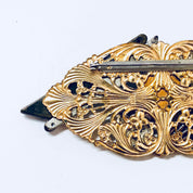 Vintage Brooch, Large Brooch, Vintage Jewelry, Gold Toned Jewelry, Unique Brooch, Vintage Pin, Costume Jewelry, Rhinestone, Peach, brown