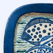 Vintage Dish, Vintage Pottery, Denmark Pottery, Stoneware, Fish Dish, Aquatic Dish, Three Fish, Blue, Grey, Green, Decorative Dish, Tray