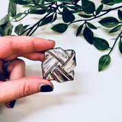 Vintage Silver Brooch, Sterling Silver, Vintage Jewelry, Necklace, Pendant, Pin, Gold Accent, 925, Brooch, Square, Ribbon, Anniversary Gift
