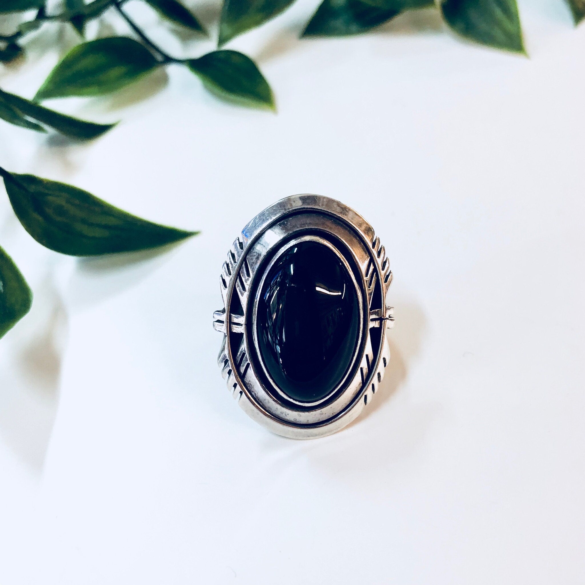 Vintage Silver Ring, Black Onyx Ring, Sterling Silver, Vintage Jewelry, NAKA Ring, Modernist, Statement Jewelry, Black and Silver, Black