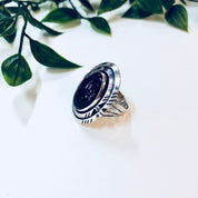 Vintage Silver Ring, Black Onyx Ring, Sterling Silver, Vintage Jewelry, NAKA Ring, Modernist, Statement Jewelry, Black and Silver, Black