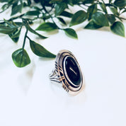 Vintage Silver Ring, Black Onyx Ring, Sterling Silver, Vintage Jewelry, NAKA Ring, Modernist, Statement Jewelry, Black and Silver, Black