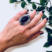 Vintage Silver Ring, Black Onyx Ring, Sterling Silver, Vintage Jewelry, NAKA Ring, Modernist, Statement Jewelry, Black and Silver, Black