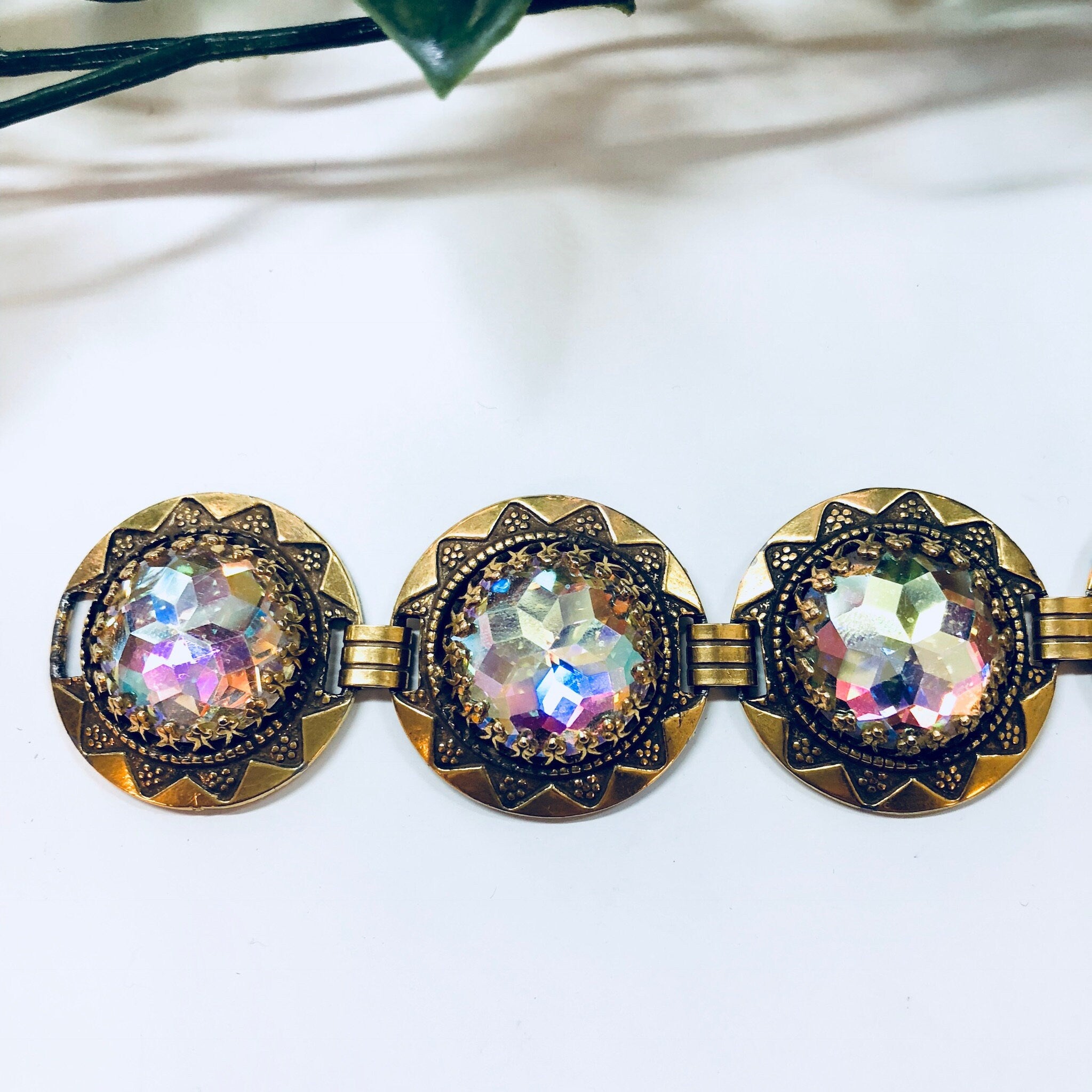 Vintage Bracelet, Vendome Bracelet, Gold Toned Jewelry, Designer Jewelry, Costume Jewelry, Link Bracelet, Circle Bracelet, Blue, Pink, Green