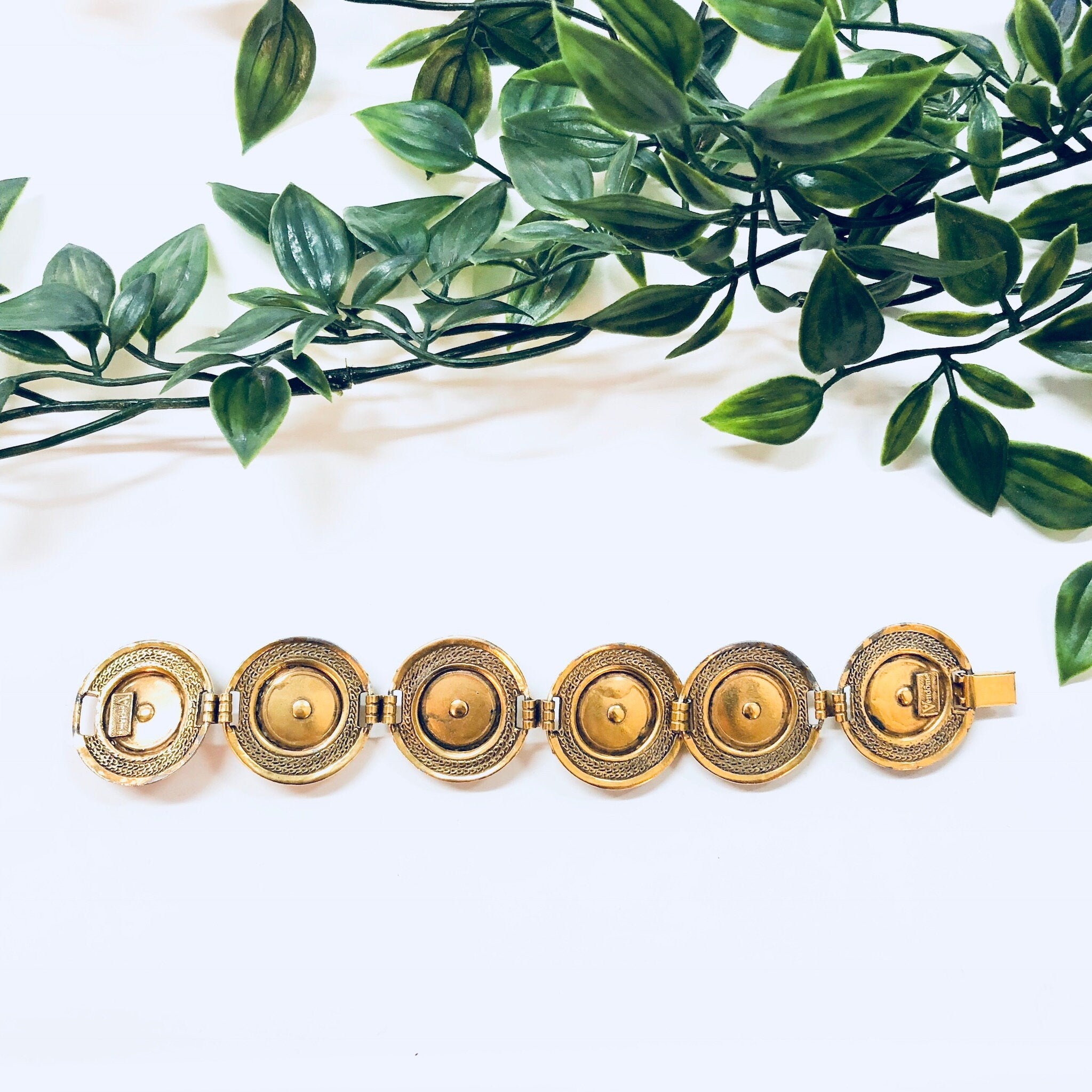 Vintage Bracelet, Vendome Bracelet, Gold Toned Jewelry, Designer Jewelry, Costume Jewelry, Link Bracelet, Circle Bracelet, Blue, Pink, Green