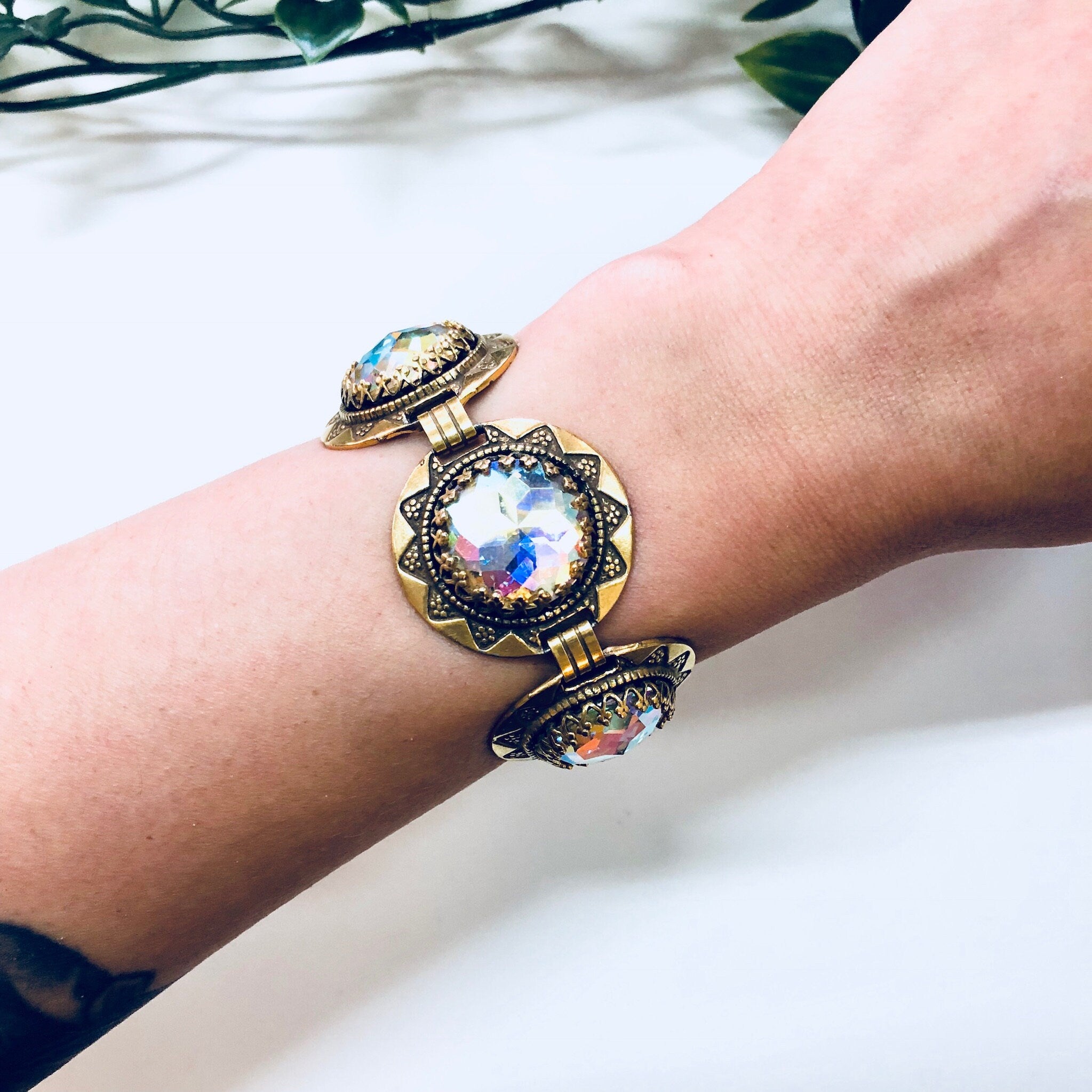 Vintage Bracelet, Vendome Bracelet, Gold Toned Jewelry, Designer Jewelry, Costume Jewelry, Link Bracelet, Circle Bracelet, Blue, Pink, Green
