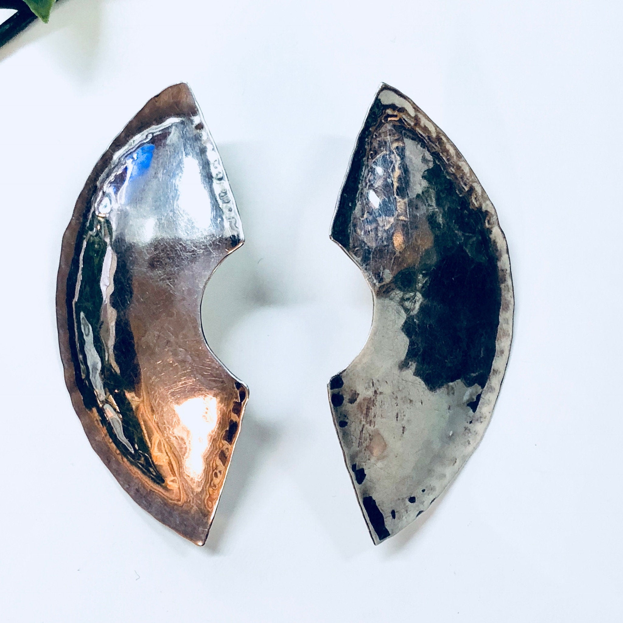 Vintage Silver Earrings, Sterling Silver, Vintage Jewelry, Modernist, Minimalist, Statement Jewelry, Pierced Ears, Silver Tone, Hammered