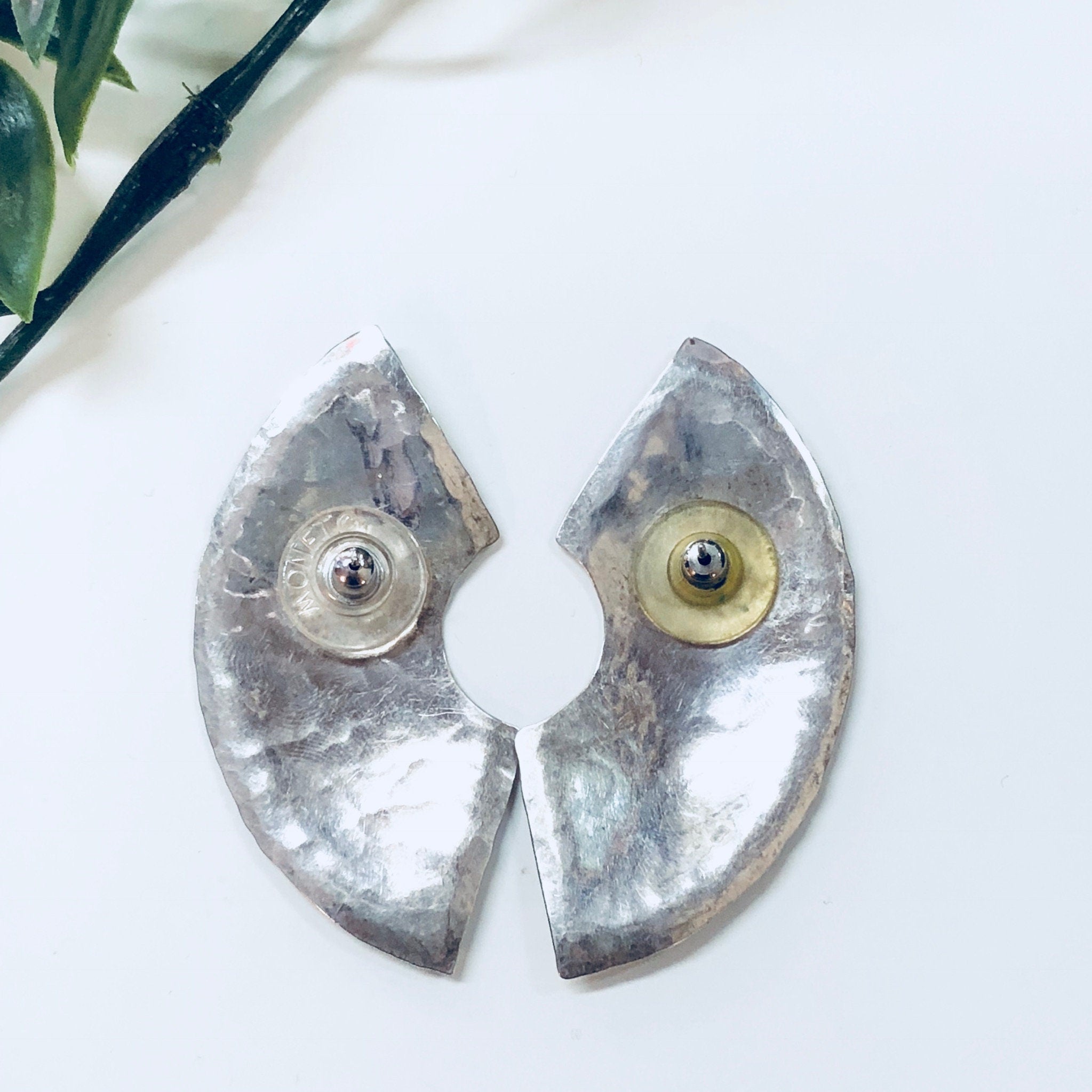 Vintage Silver Earrings, Sterling Silver, Vintage Jewelry, Modernist, Minimalist, Statement Jewelry, Pierced Ears, Silver Tone, Hammered