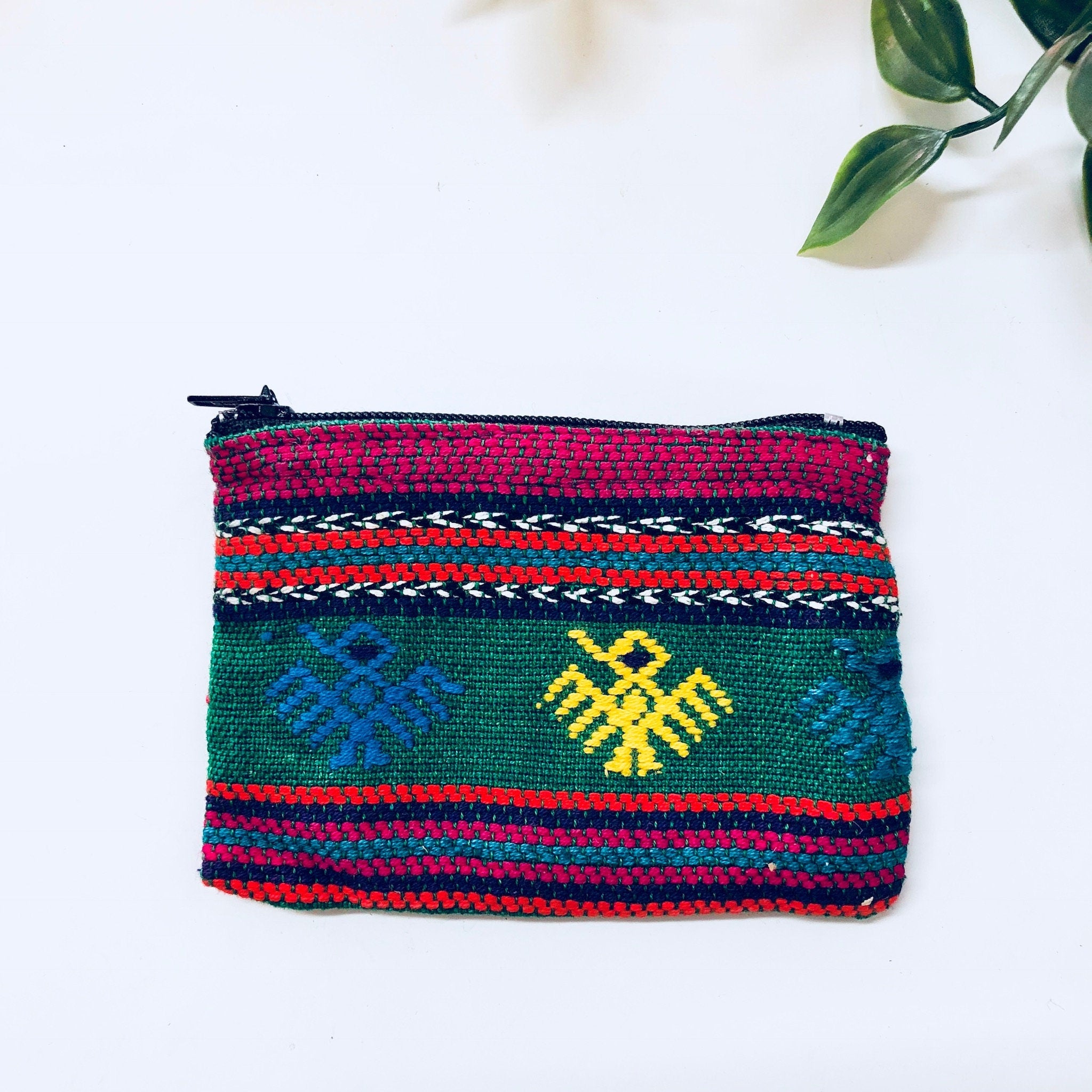 Vintage Wallet, Change Purse, Woven Wallet, Colorful, Bird Design, Red, Pink, Green, White, Purple, Card Holder, Weaving, Coin Purse Vintage