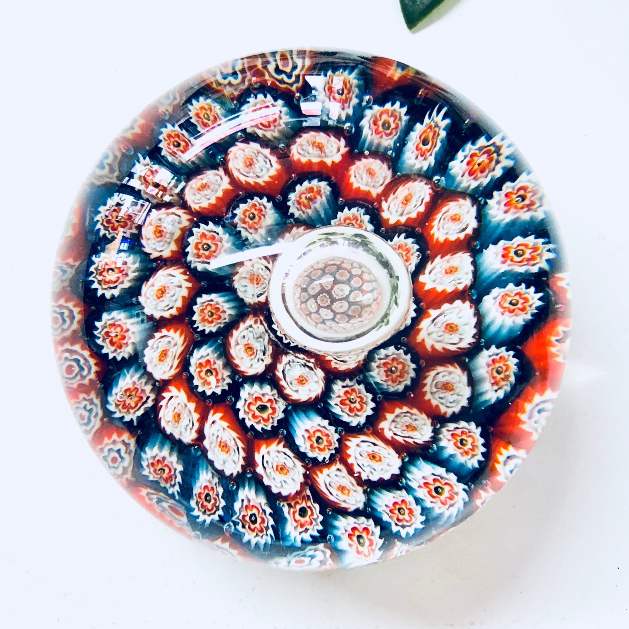 Vintage Paperweight, Millefiori Paperweight, Glass Paperweight, Millefiori, Office Supply, Office Decor, Vintage Home Decor, Blue, Red White
