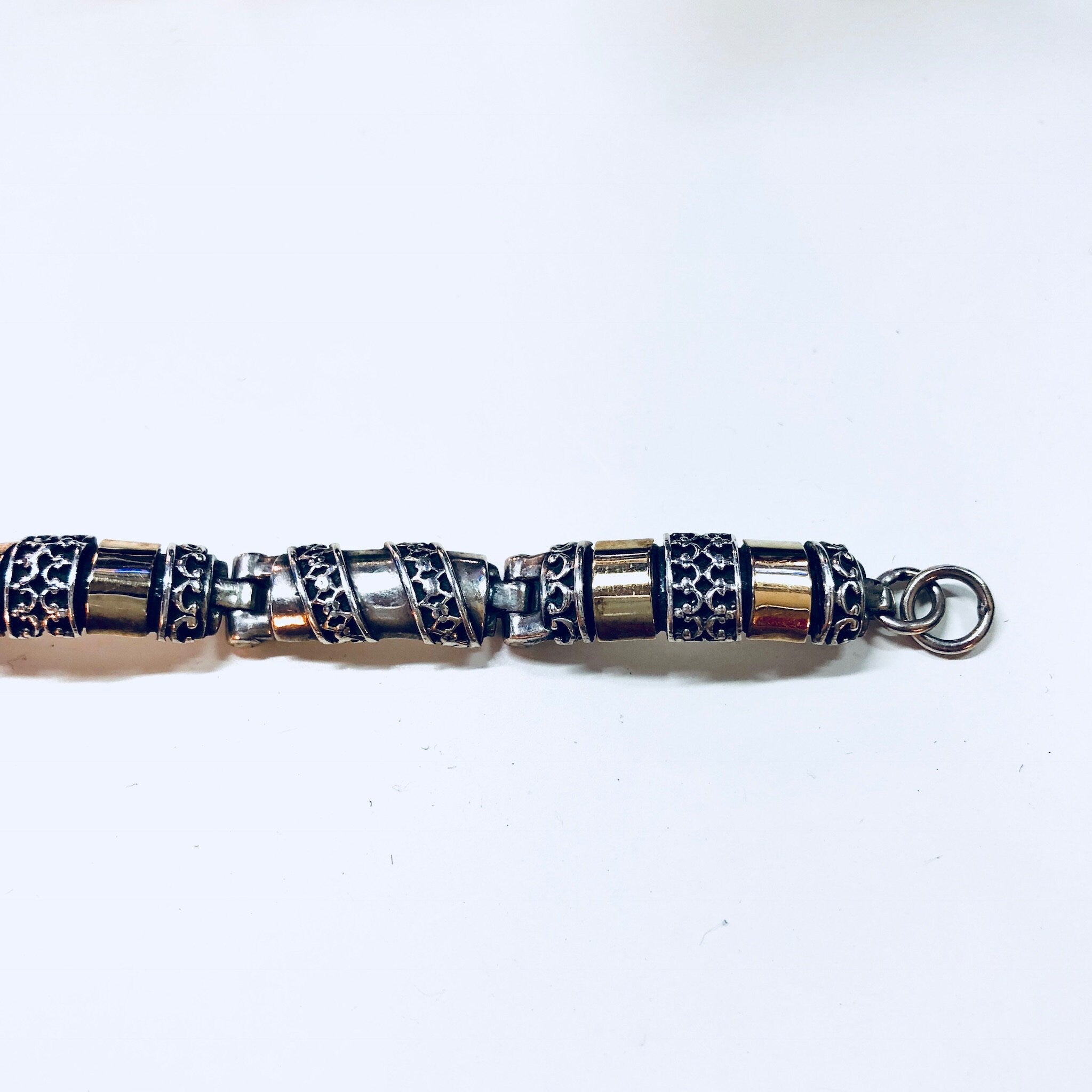 Vintage Silver Bracelet, Link Bracelet, Sterling Silver, Vintage Jewelry, Gold Jewelry, 925, Anniversary Gift, Silver and Gold, Inlay