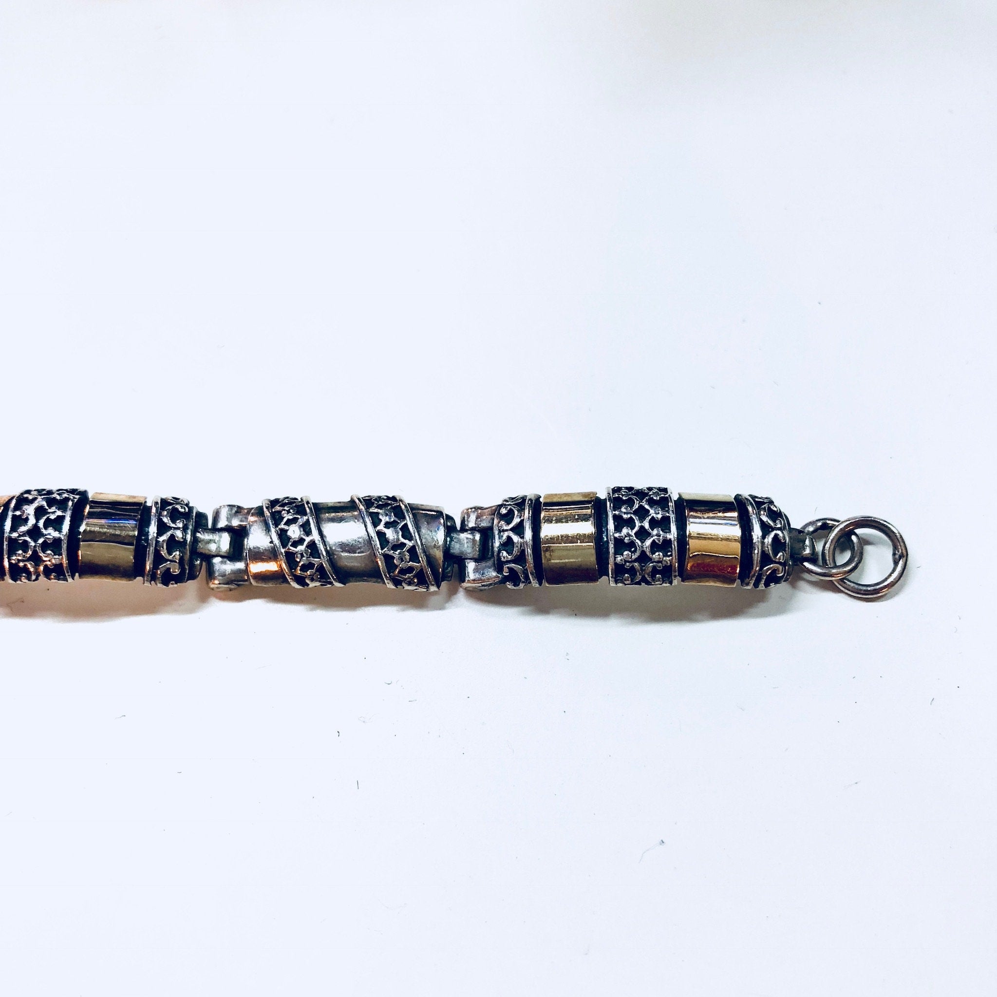 Vintage Silver Bracelet, Link Bracelet, Sterling Silver, Vintage Jewelry, Gold Jewelry, 925, Anniversary Gift, Silver and Gold, Inlay