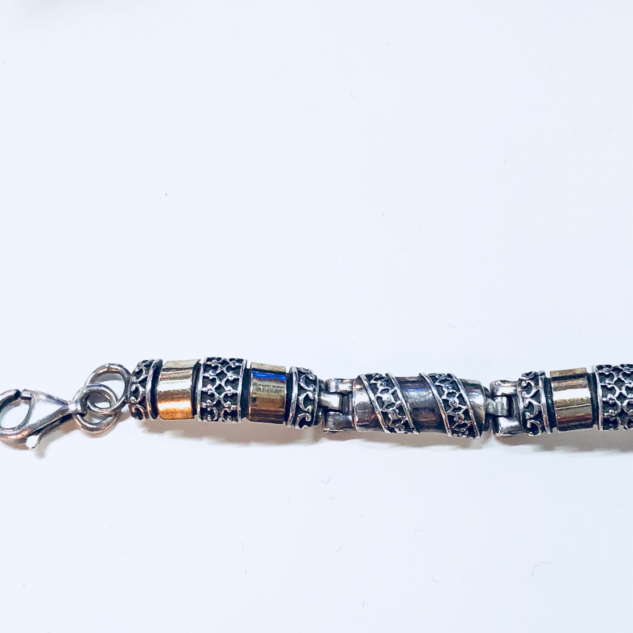 Vintage Silver Bracelet, Link Bracelet, Sterling Silver, Vintage Jewelry, Gold Jewelry, 925, Anniversary Gift, Silver and Gold, Inlay