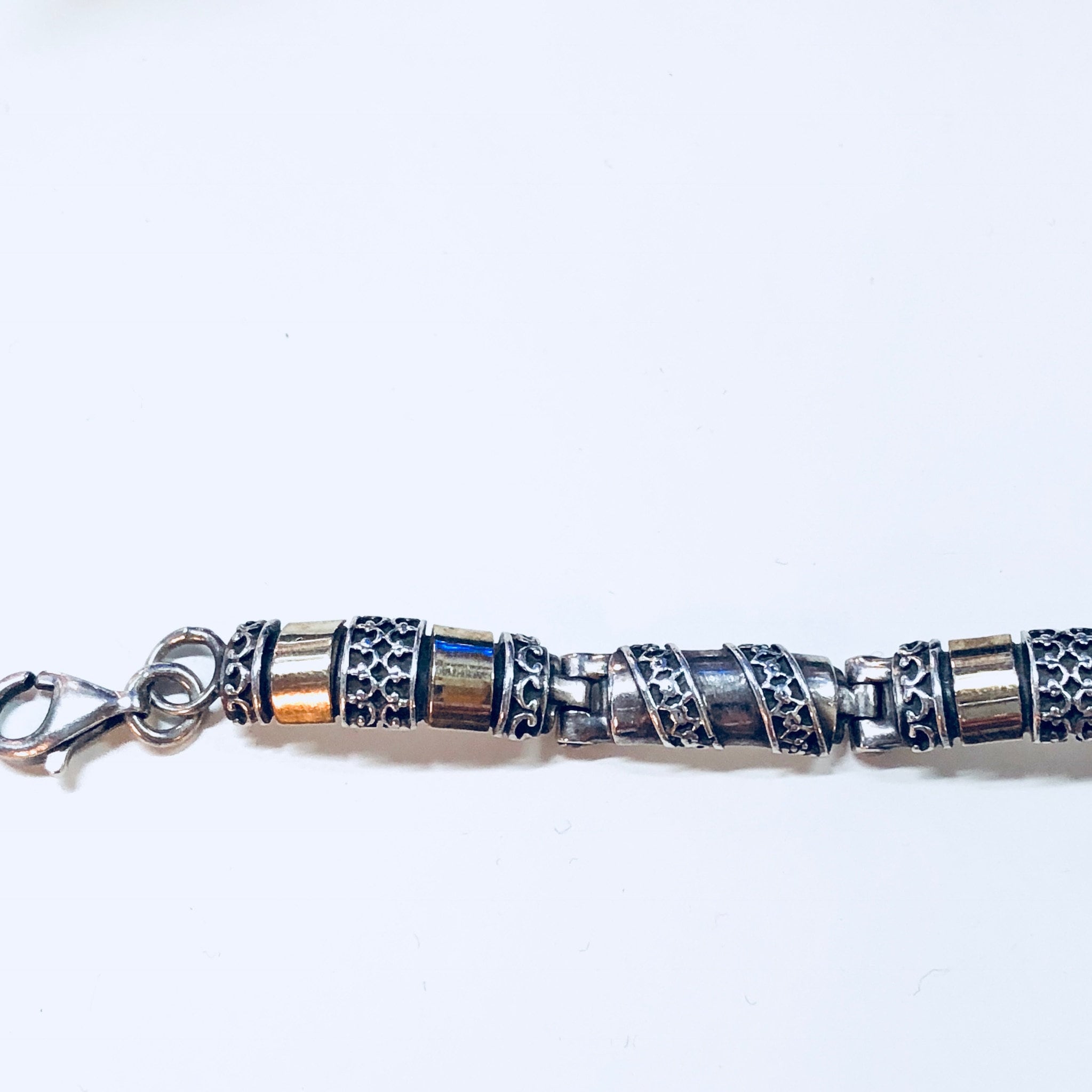 Vintage Silver Bracelet, Link Bracelet, Sterling Silver, Vintage Jewelry, Gold Jewelry, 925, Anniversary Gift, Silver and Gold, Inlay