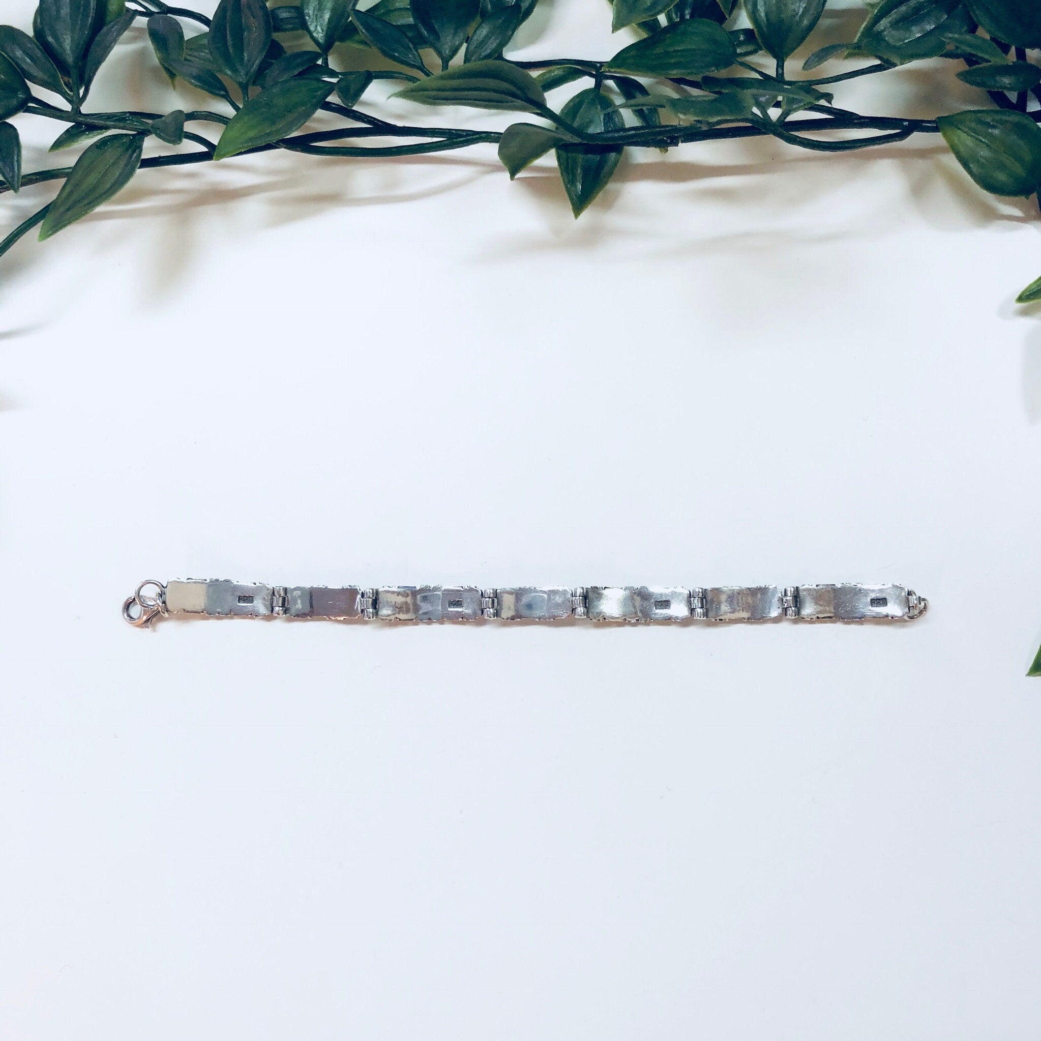 Vintage Silver Bracelet, Link Bracelet, Sterling Silver, Vintage Jewelry, Gold Jewelry, 925, Anniversary Gift, Silver and Gold, Inlay