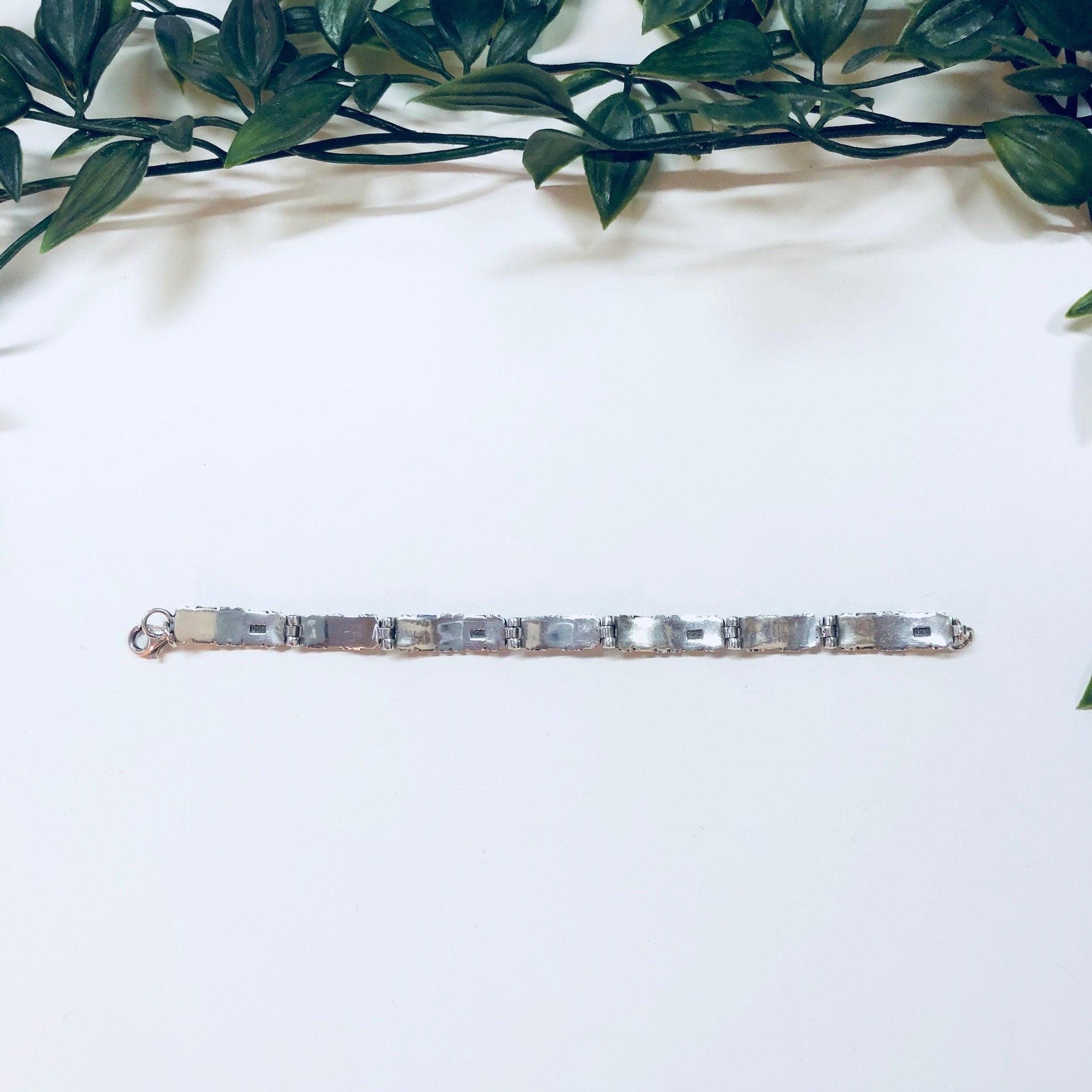 Vintage Silver Bracelet, Link Bracelet, Sterling Silver, Vintage Jewelry, Gold Jewelry, 925, Anniversary Gift, Silver and Gold, Inlay