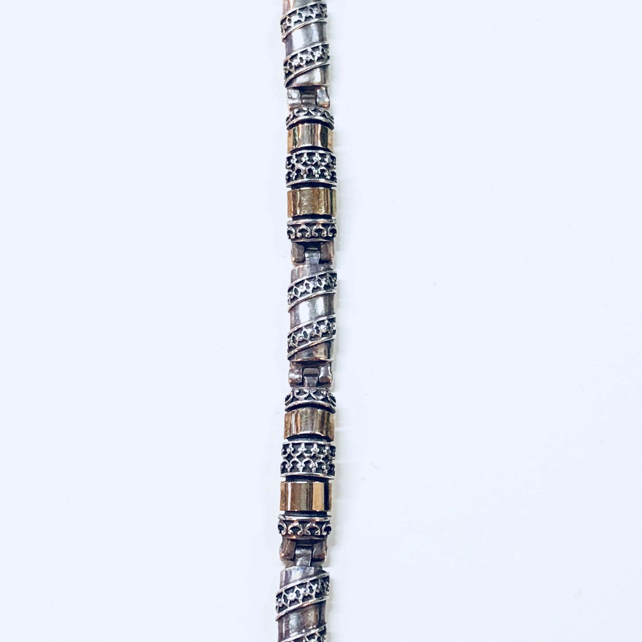 Vintage Silver Bracelet, Link Bracelet, Sterling Silver, Vintage Jewelry, Gold Jewelry, 925, Anniversary Gift, Silver and Gold, Inlay