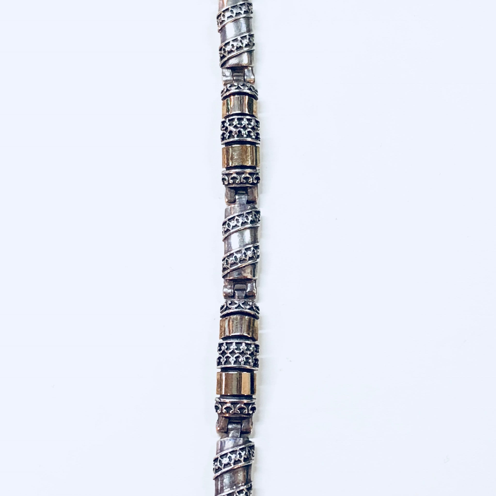Vintage Silver Bracelet, Link Bracelet, Sterling Silver, Vintage Jewelry, Gold Jewelry, 925, Anniversary Gift, Silver and Gold, Inlay