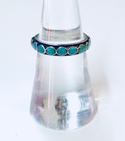 Vintage Silver Ring, Sterling Silver, Turquoise Ring, Beaded Ring, Blue, Band, Stacking Ring, Thin Band, Engagement Ring, Anniversary Gift