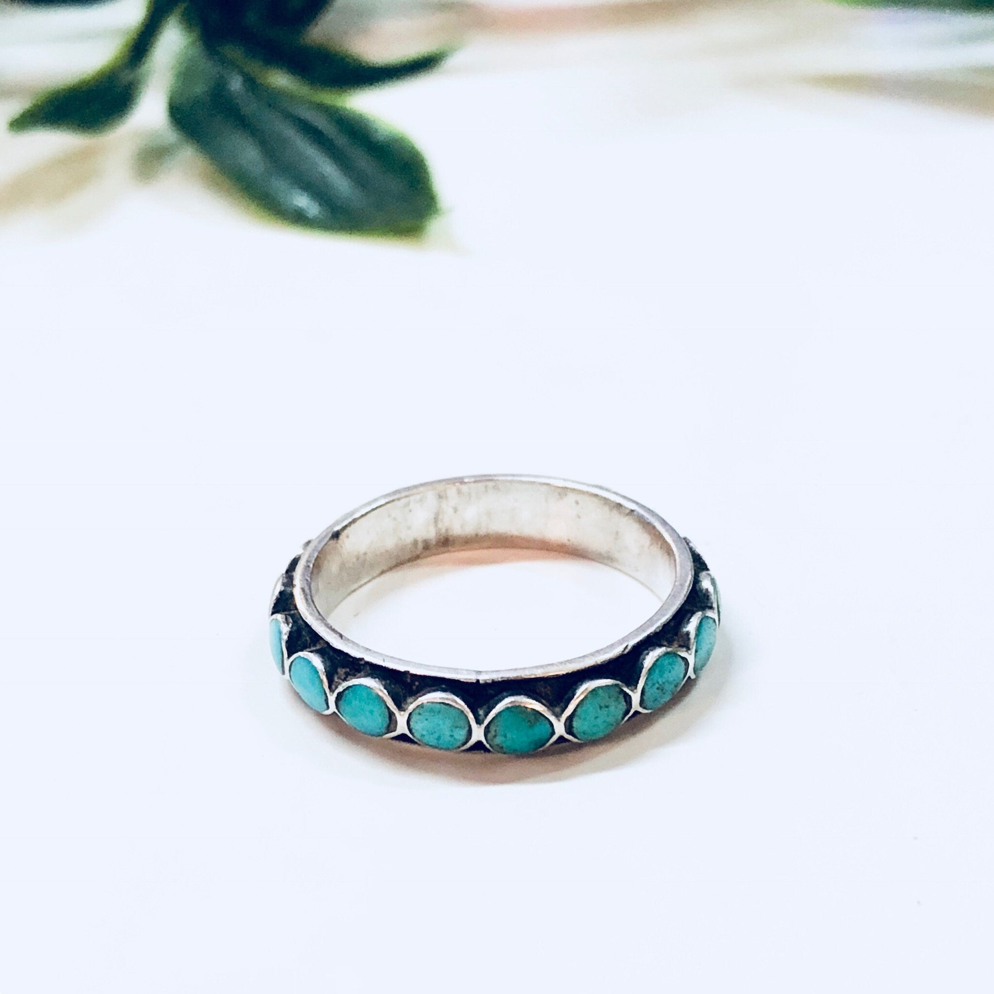 Vintage Silver Ring, Sterling Silver, Turquoise Ring, Beaded Ring, Blue, Band, Stacking Ring, Thin Band, Engagement Ring, Anniversary Gift