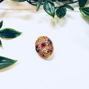 Millefiori Brooch, Small Brooch, Vintage Jewelry, Mosaic Jewelry, Vintage Pin, Small Brooch, Oval Shape, Yellow, Gold Toned, Blue, Green,