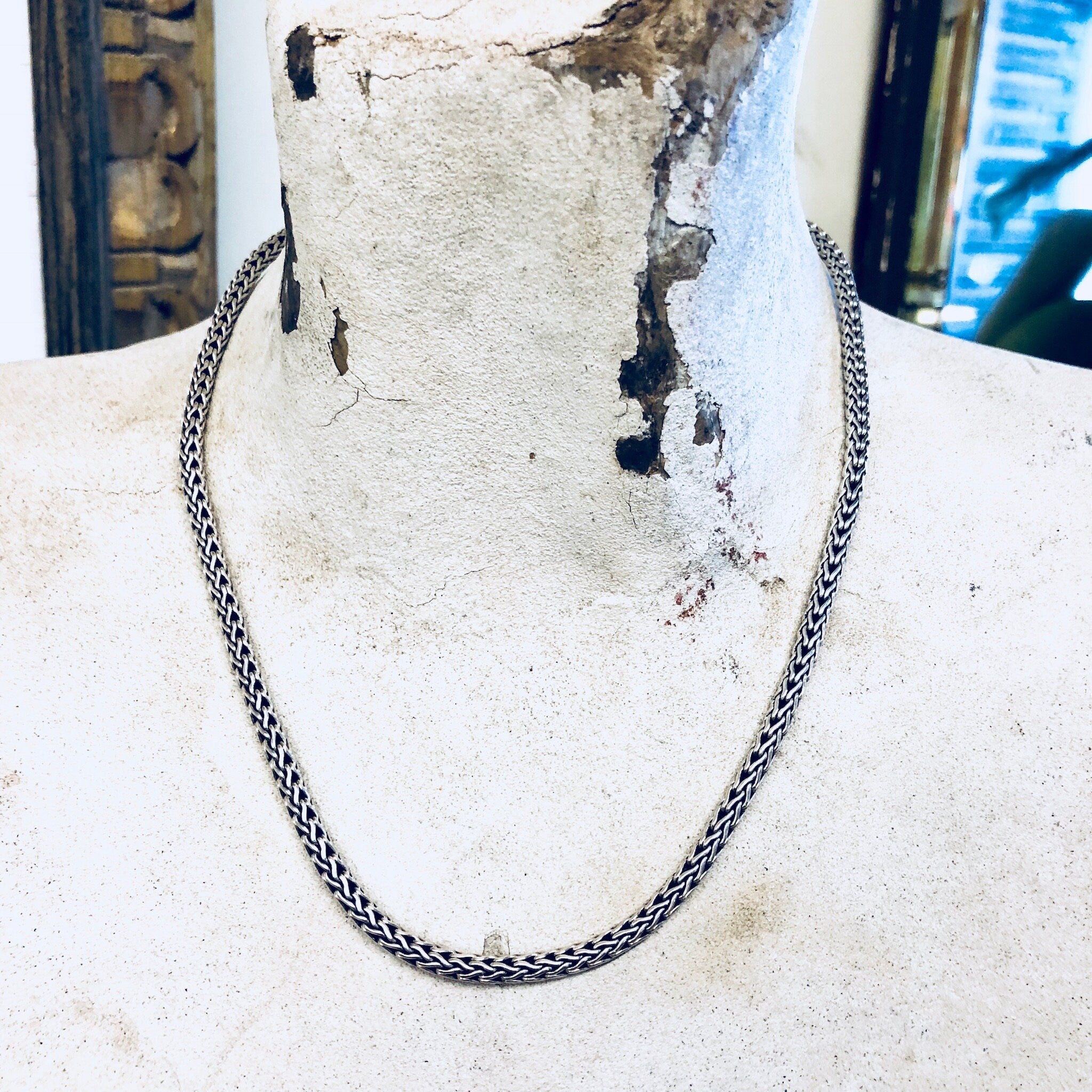 Vintage Silver Chain, Rope Chain, Sterling Silver, Vintage Jewelry, Hook Clasp, Thick Chain, Tribal Jewelry, Tribal Style, Necklace