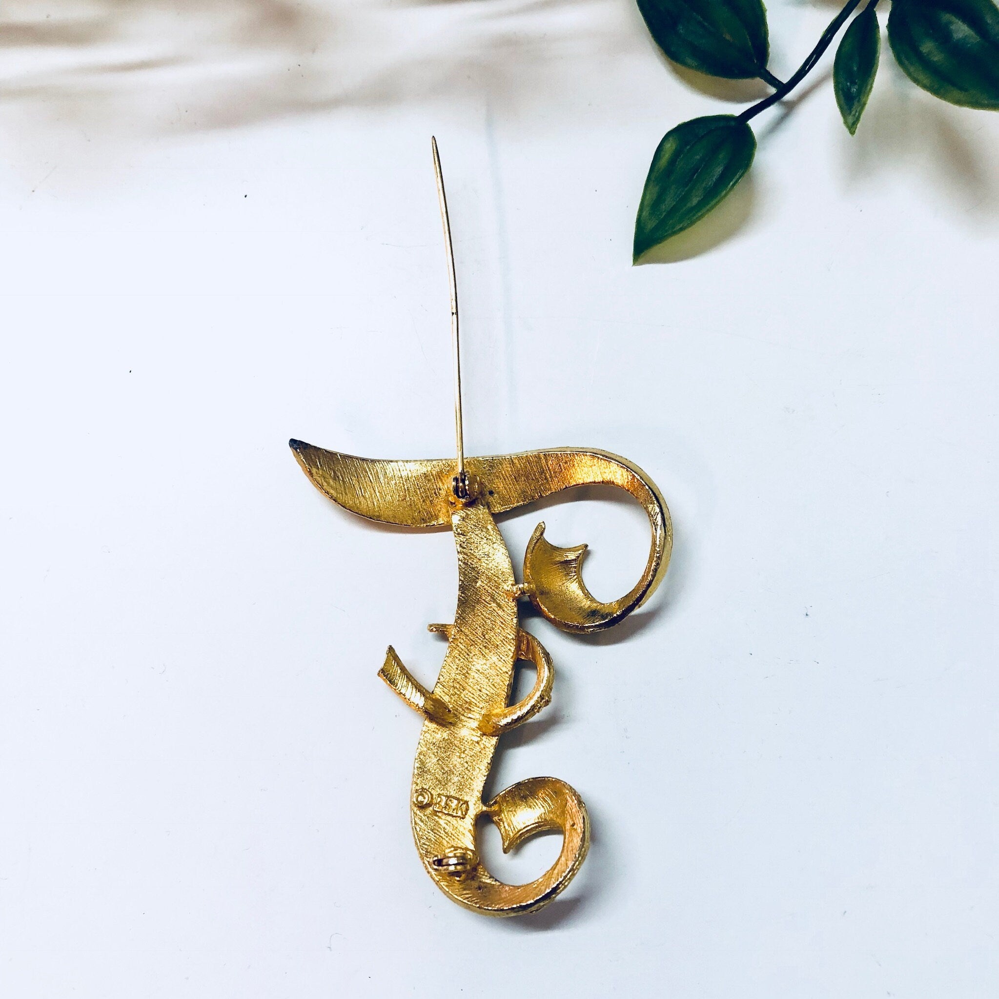 Vintage Brooch, BSK Brooch, Gold Toned Brooch, Monogram, F, Frank, Fran, First Name, Last Name, F Name, Vintage Jewelry, Vintage Pin, Gold