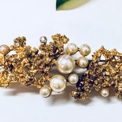 Vintage Brooch, Gold Toned Brooch, Faux Pearls, Costume Jewelry, Gold Toned Jewelry, Vintage Pin, Large Brooch, Long Pin, Statement Jewelry