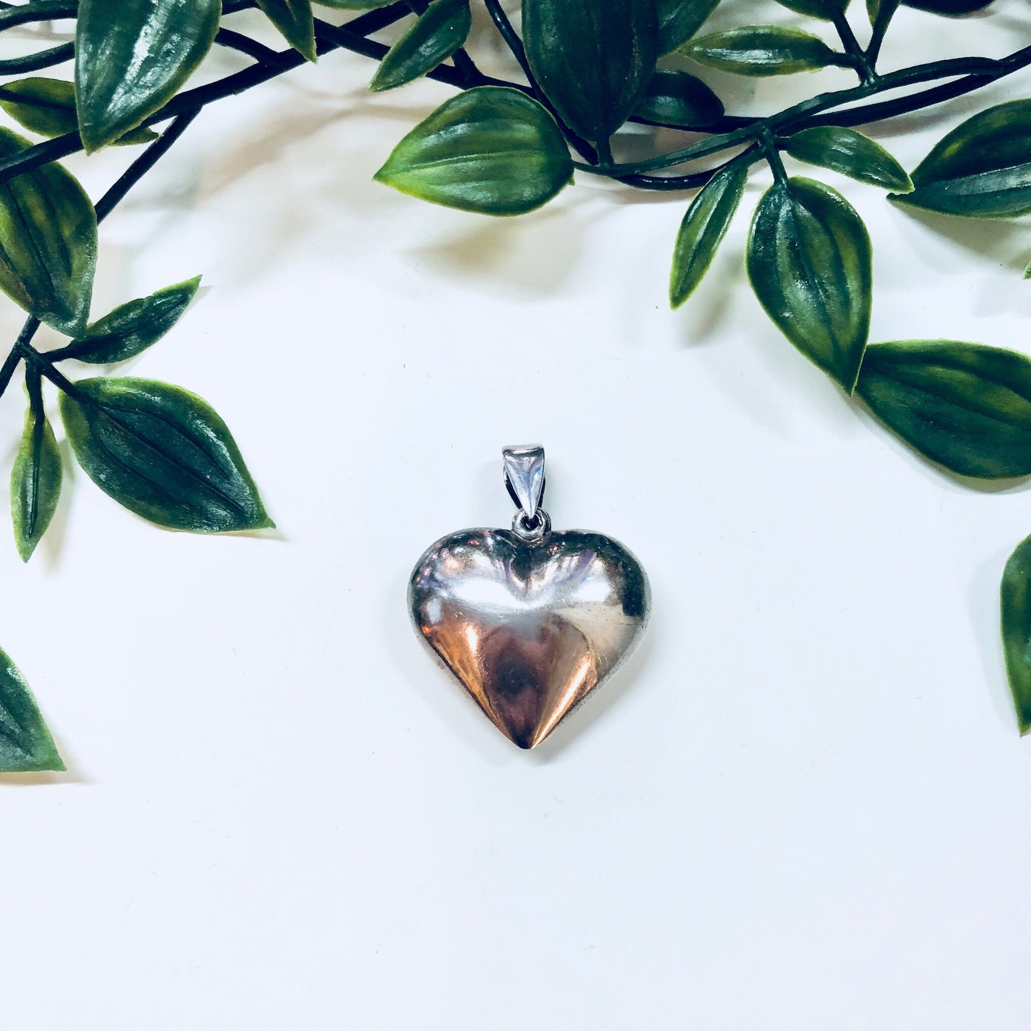 Vintage Silver Pendant, Sterling Silver, Vintage Jewelry, Heart Pendant, Heart Jewelry, Necklace, Puffy Pendant, 925, Anniversary Gift