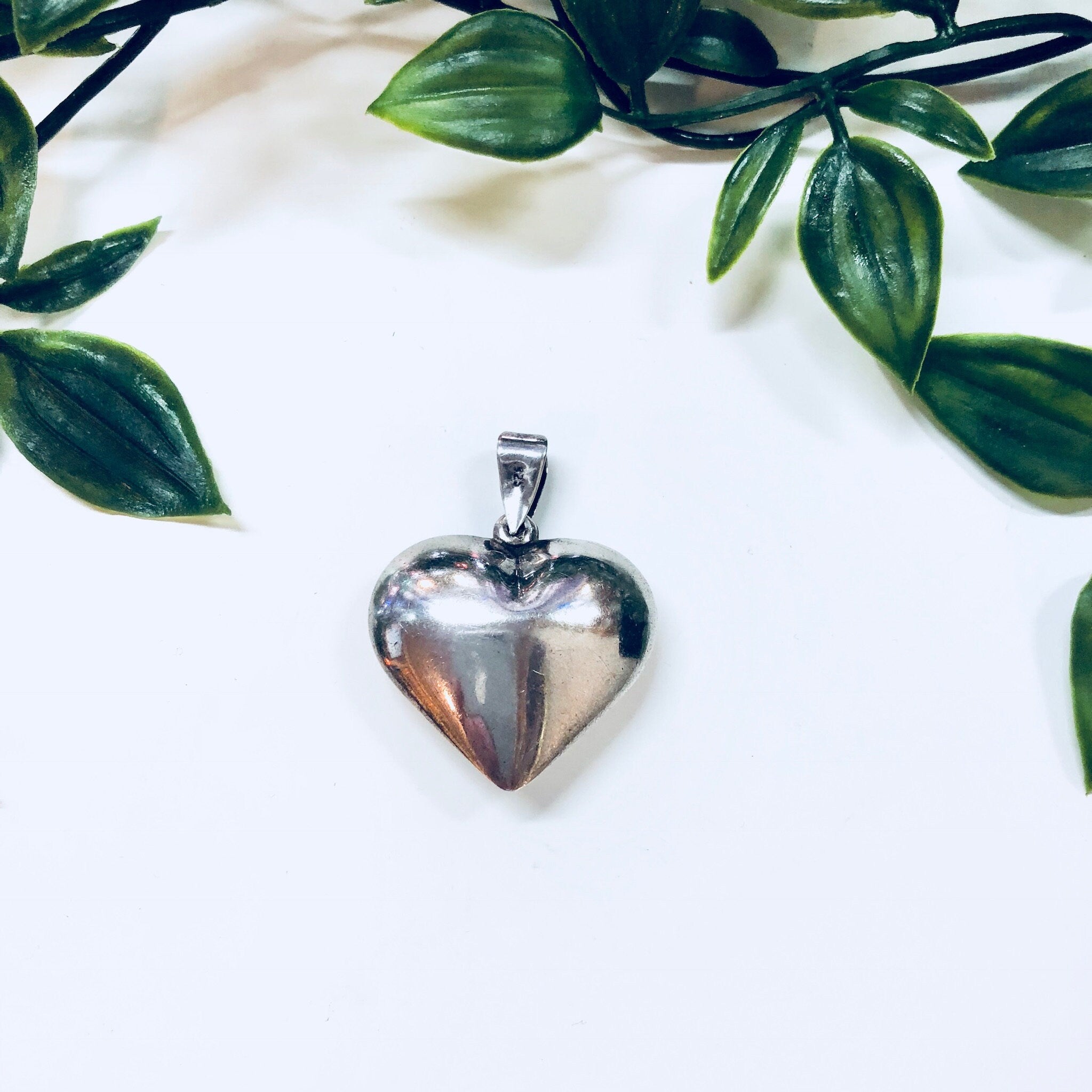 Vintage Silver Pendant, Sterling Silver, Vintage Jewelry, Heart Pendant, Heart Jewelry, Necklace, Puffy Pendant, 925, Anniversary Gift