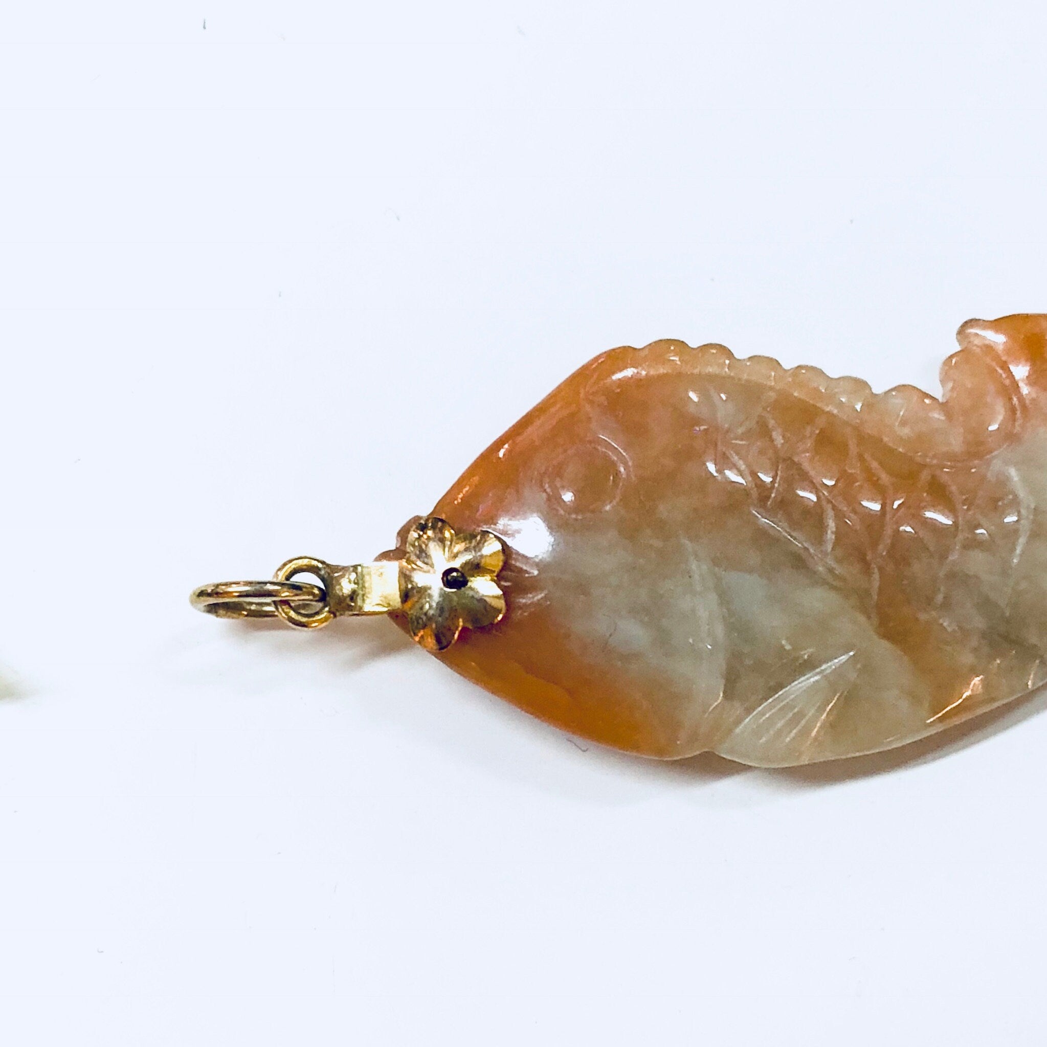 Vintage Pendant, Fish Pendant, Stone Jewelry, Fish Jewelry, Aquatic, Ocean, Orange, Green, Jade, Multicolor Jade, Orange, Necklace, Fish