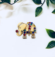 Vintage Brooch, Elephant Brooch, Rhinestone Pin, Vintage Jewelry, Gold Toned Brooch, Costume Jewelry, Animal Jewelry, Elephants, Gold, Blue
