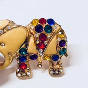 Vintage Brooch, Elephant Brooch, Rhinestone Pin, Vintage Jewelry, Gold Toned Brooch, Costume Jewelry, Animal Jewelry, Elephants, Gold, Blue
