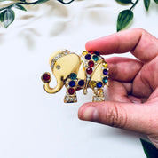Vintage Brooch, Elephant Brooch, Rhinestone Pin, Vintage Jewelry, Gold Toned Brooch, Costume Jewelry, Animal Jewelry, Elephants, Gold, Blue