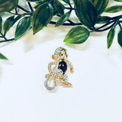 Vintage Brooch, Monkey Brooch, Animal Jewelry, Vintage Jewelry, Gold Toned Jewelry, Monkey Pin, Rhinestone, Green, Brown, Gold, Cute Pin