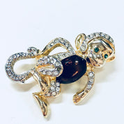 Vintage Brooch, Monkey Brooch, Animal Jewelry, Vintage Jewelry, Gold Toned Jewelry, Monkey Pin, Rhinestone, Green, Brown, Gold, Cute Pin