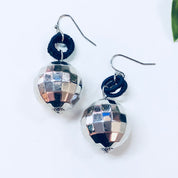 Vintage Earrings, Disco Ball Earrings, Dangle Earrings, Drop Earrings, Pierced Ears, Blue, Silver, Disco, Retro, Vintage Jewelry, Round