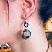 Vintage Earrings, Disco Ball Earrings, Dangle Earrings, Drop Earrings, Pierced Ears, Blue, Silver, Disco, Retro, Vintage Jewelry, Round