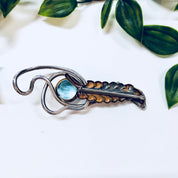 Vintage Silver Brooch, Sterling Silver, Blue Stone, Blue Brooch, Brass Brooch, Vintage Pin, Vintage Jewelry, Feather, Abstract Jewelry, Rare
