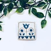 Danmark Brooch, Karin Aase Jewelry, Vintage Brooch, Painted Brooch, Flowers, Floral Design, Danmark Jewelry, Denmark, White, Blue, Square