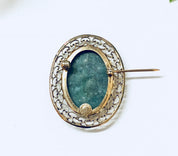 Vintage Brooch, Gold Brooch, Vintage Jewelry, Gold Filled Brooch, Vintage Pin, Green Stone, Green and White, 12K Gold, Green Jewelry, Gold