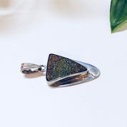 Vintage Pendant, Druzy Quartz, Triangle Pendant, Vintage Necklace, Vintage Jewelry, Sterling Silver, 925, Silver Pendant, Green, Orange Pink