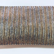 Vintage beaded clutch purse with intricate gold and silver chevron pattern, envelope style, suitable for formalwear, weddings or special occasions.