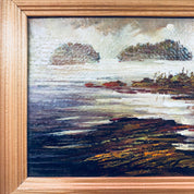 Vintage Oil Painting, Small Painting, Framed Artwork, Scenic Painting, Oil Paint, Russian Art, Lake, River, Trees, Green, Orange, Red