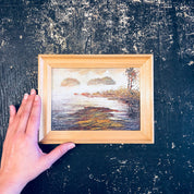 Vintage Oil Painting, Small Painting, Framed Artwork, Scenic Painting, Oil Paint, Russian Art, Lake, River, Trees, Green, Orange, Red